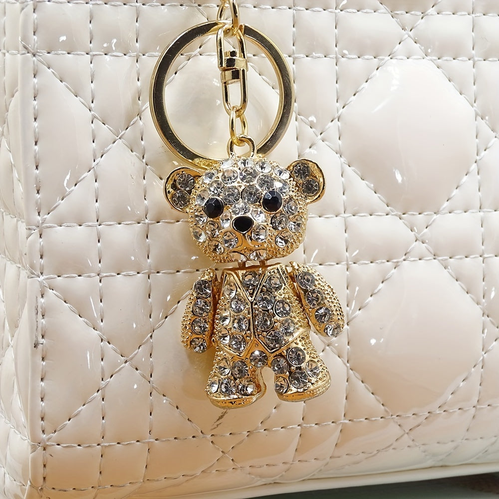 Adorable Bear Keychain Bag Charm - Perfect Holiday or Commemorative Gift for Women - Rhinestone-embellished Metal Pendant for Car Keys