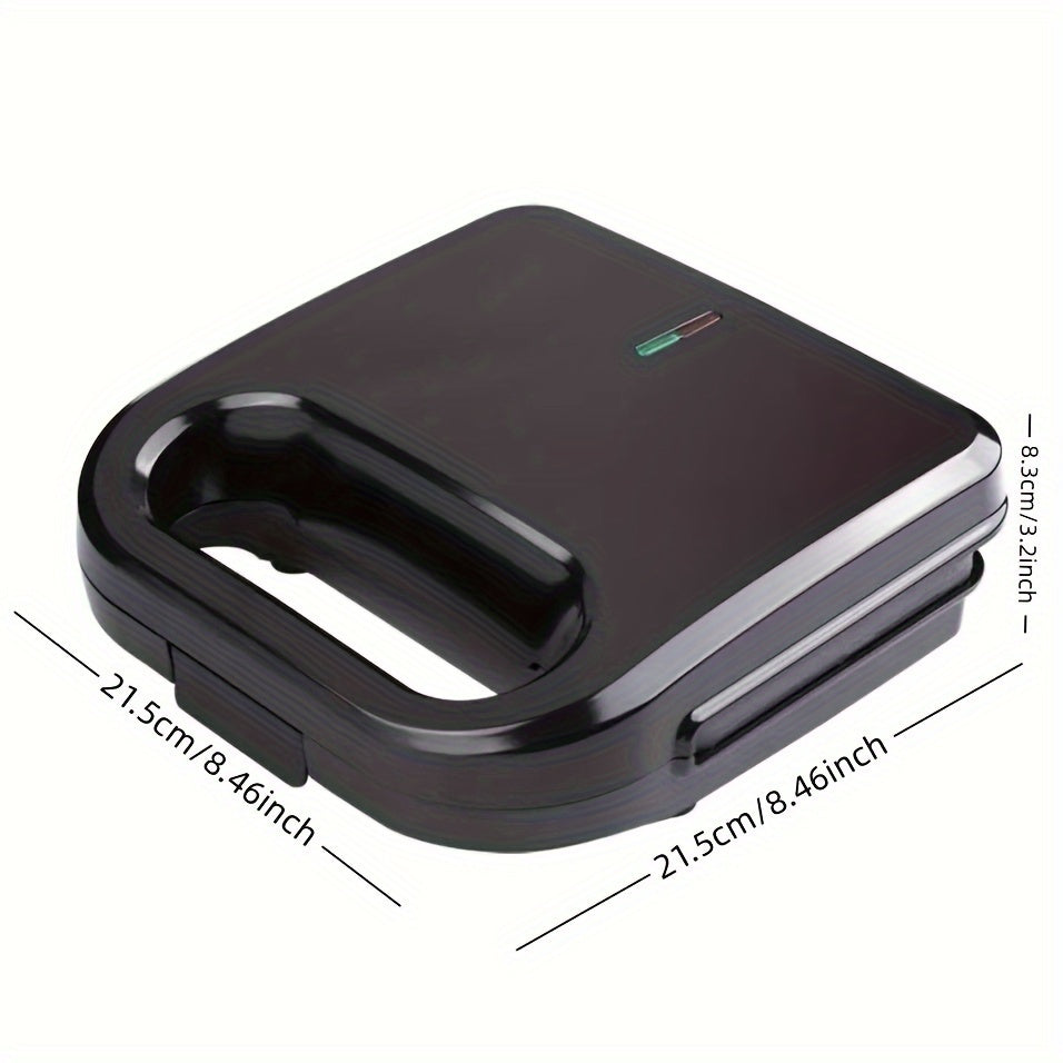 Double-sided 750W sandwich maker with non-stick coating, easy to clean. Ideal for toast, waffles, and veggies. 220-240V US plug.