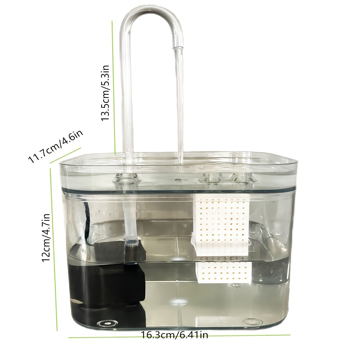 Transparent USB-powered automatic pet water fountain for indoor dog and cat hydration.