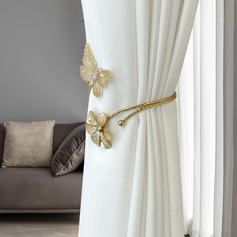 Set of 2 Flower Butterfly Curtain Straps with a Minimalist Hollow Out Design, perfect for tying back curtains in your bedroom or living room for a stylish home decor touch.