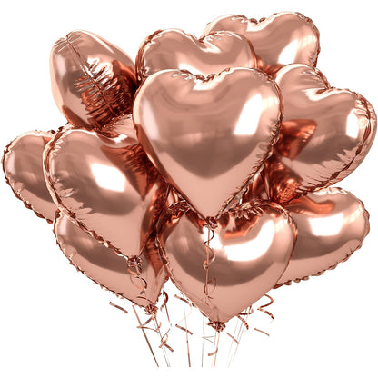 10-pack of heart-shaped aluminum foil balloons, perfect for Valentine's Day, birthdays, anniversaries, and holiday decorations.