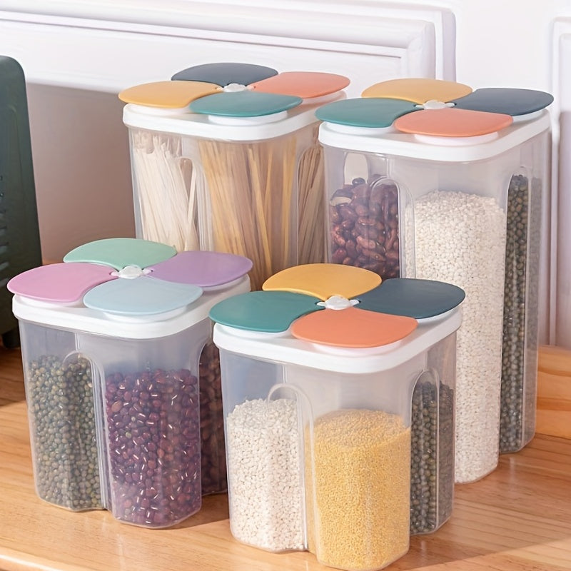 Moisture-Proof Cereal Jar with Divided Compartments - Ideal for Organizing Kitchen Pantry