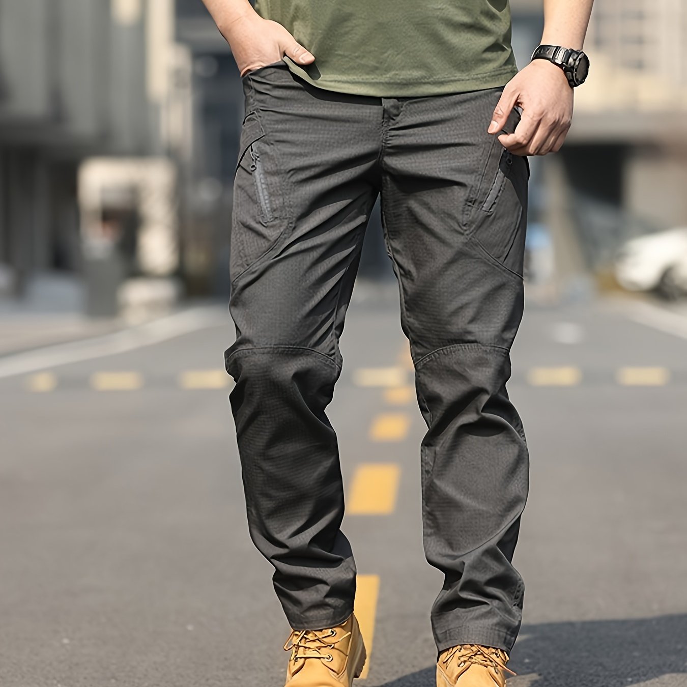 Men's Tactical Hiking Pants with Multiple Pockets - Wear-Resistant Overalls for Camping and Sports - Polyester, Machine Washable