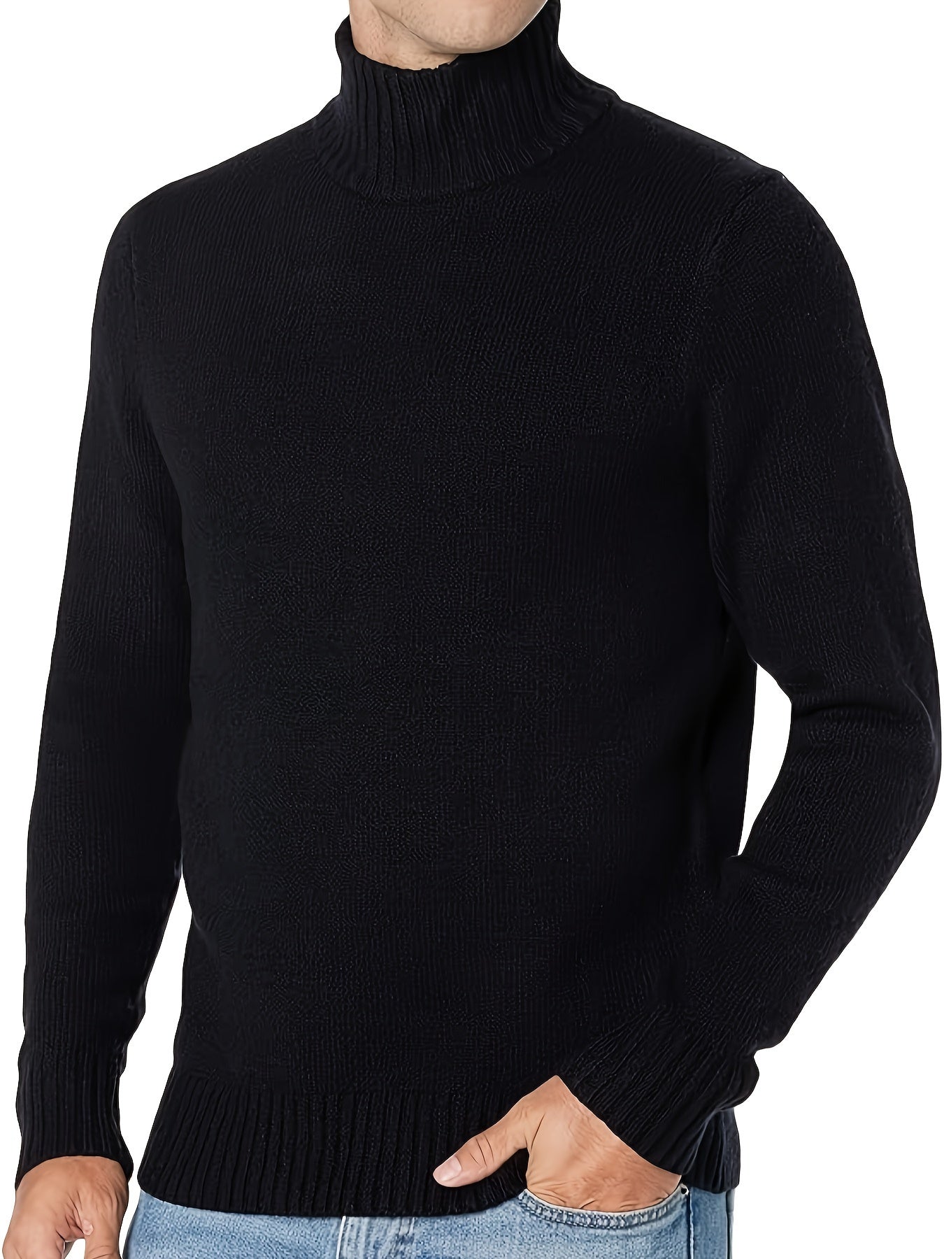 Men's Plus Size Knitted Pullover - Cozy high neck and relaxed fit for casual and sports wear in cooler seasons.