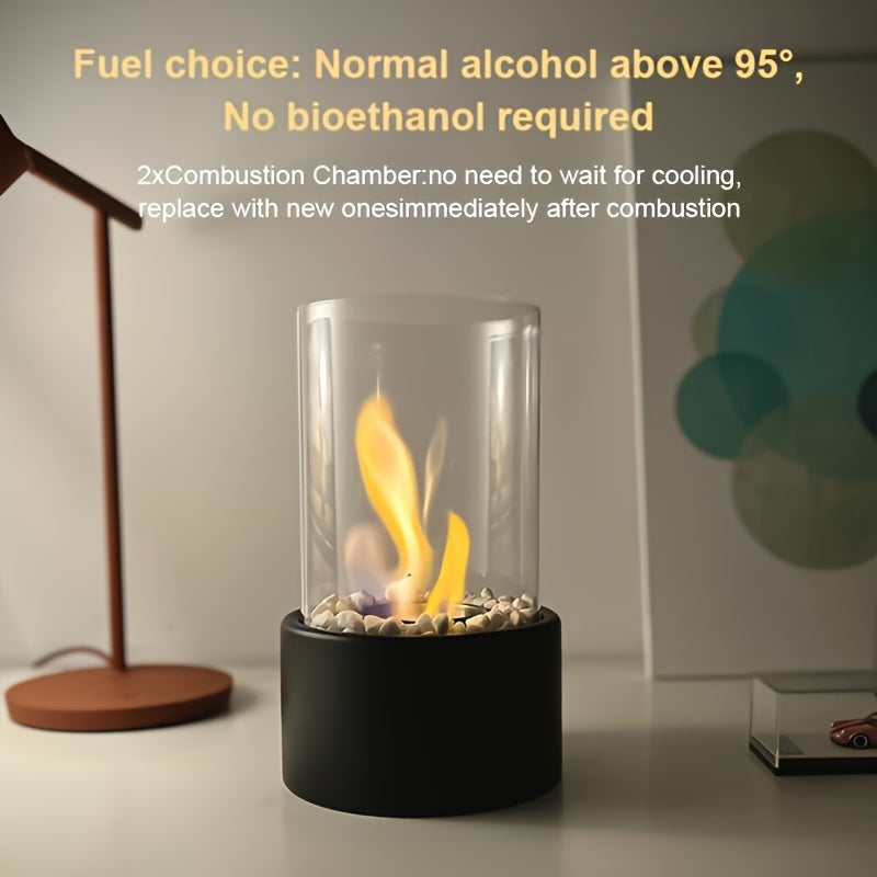 One piece of the Desktop Alcohol Fireplace Light is a portable outdoor metal fireplace light. This indoor stainless steel small portable heating stove features a round glass design, creating a cozy patio atmosphere fireplace that is perfect for home