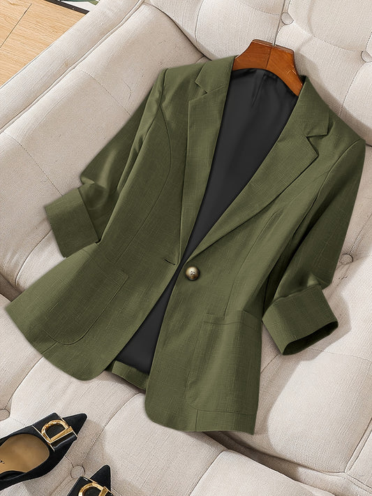 Stylish solid color blazer for women with pockets, perfect for fall.