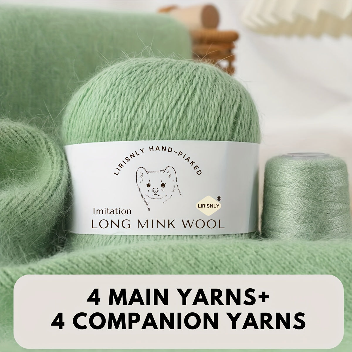 4pcs of faux mink wool and long wool totalling 280g, with 50g faux mink wool and 20g companion thread each. Skin-friendly and warm, suitable for knitting scarves, sweaters, hats, etc.