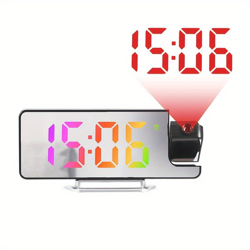 Modern LED Digital Alarm Clock with Projection, Temperature Display, USB Powered, Plastic Rectangle Frame, Flat Crown Shape, ≤36V Operating Voltage