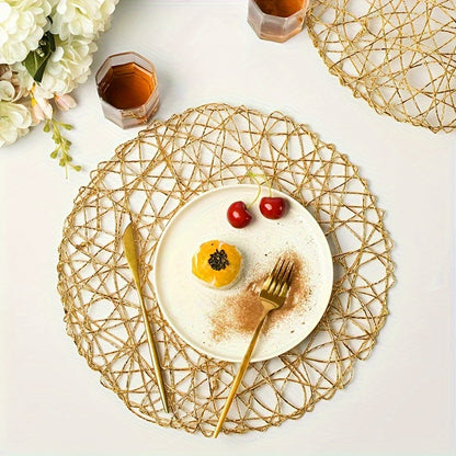 Handmade Woven Hollow Round Placemats, Set of 6, Washable, Non-slip, Heat-resistant, Modern Minimalist Style for Dining Table Decoration