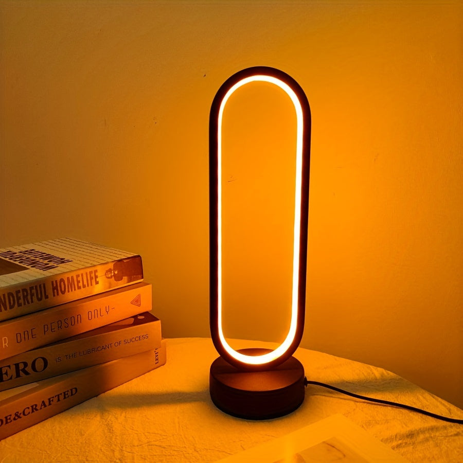 Sleek LED desk lamp with USB port, dimmable black and white lighting, metal base for bedroom and living room.