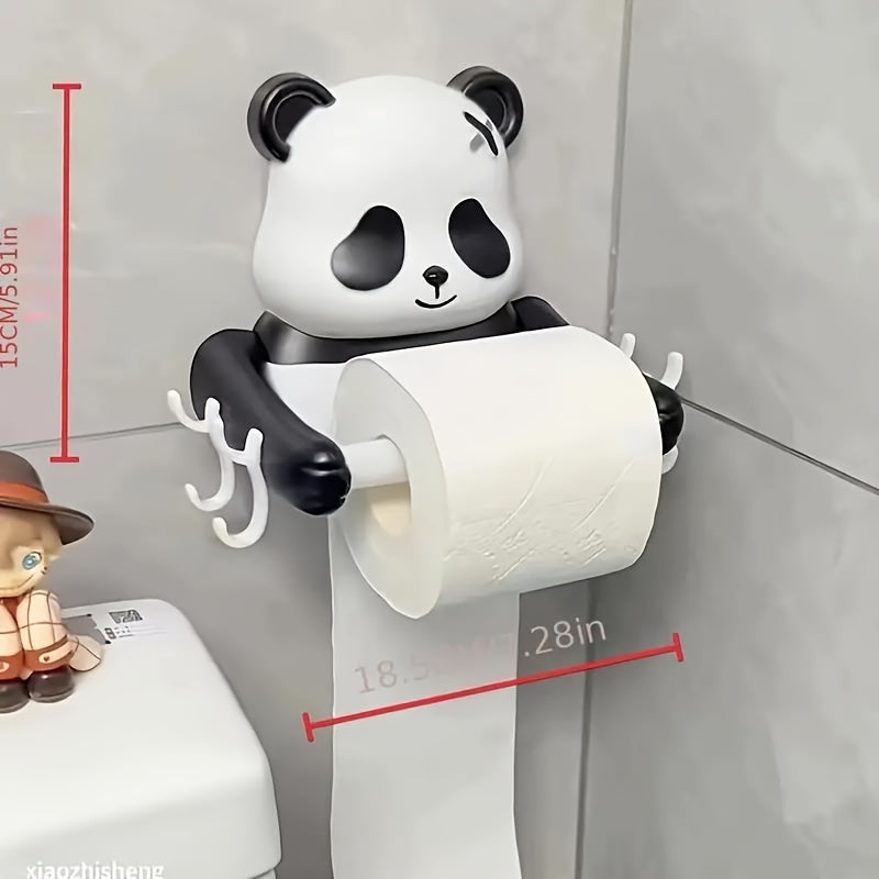 Panda toilet paper holder: easy to install, durable plastic, waterproof design.