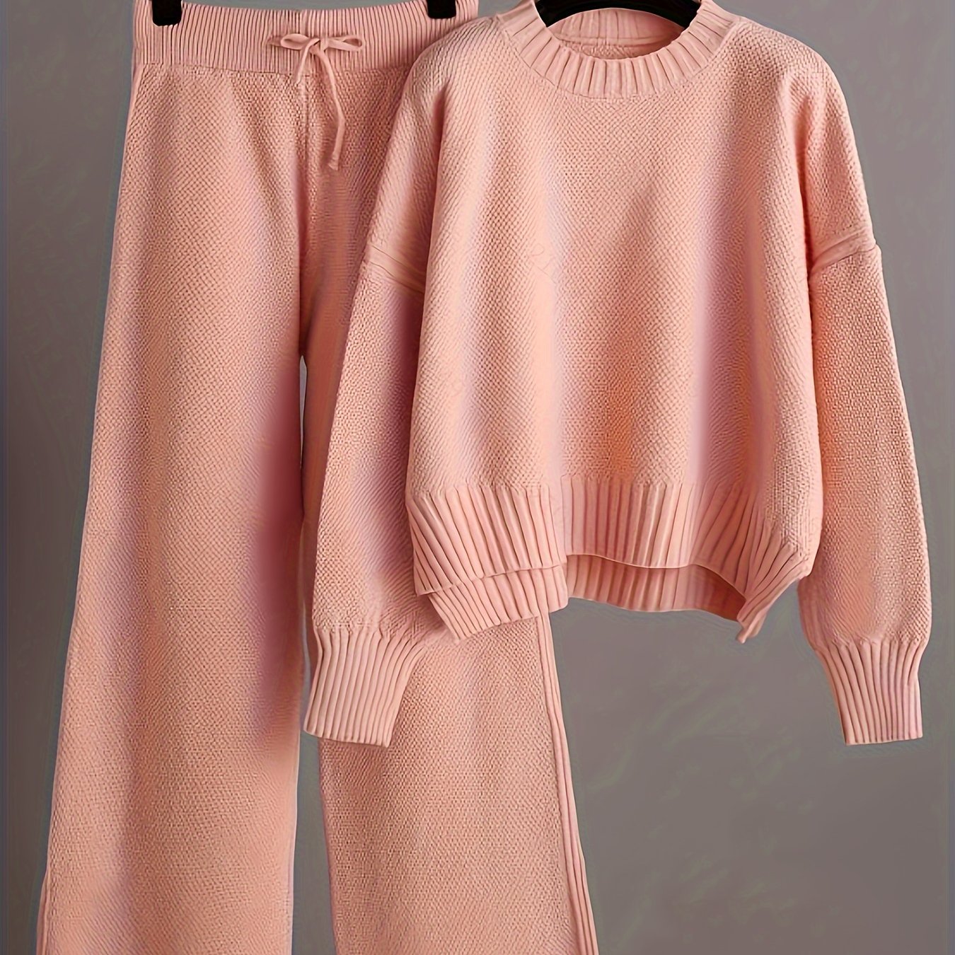 Fall/Winter Casual Knit Suit for Women with Loose Sweater and Wide Leg Pants