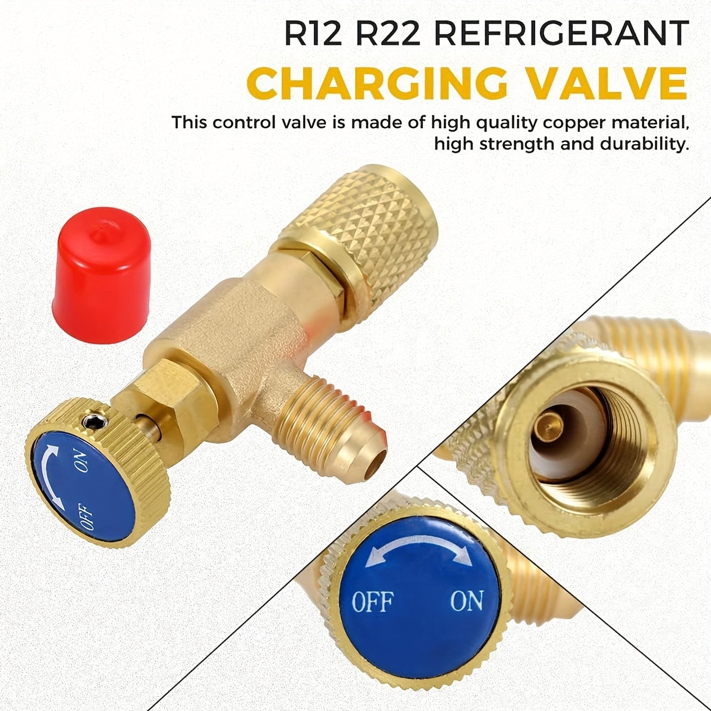 Top-of-the-line Brass R410A & R22 Refrigerant Safety Valve with Adapters - Requires No Power, Perfect for HVAC Systems & Air Purifiers, Equipped with Charging Valve, Made of Copper and Fluorine