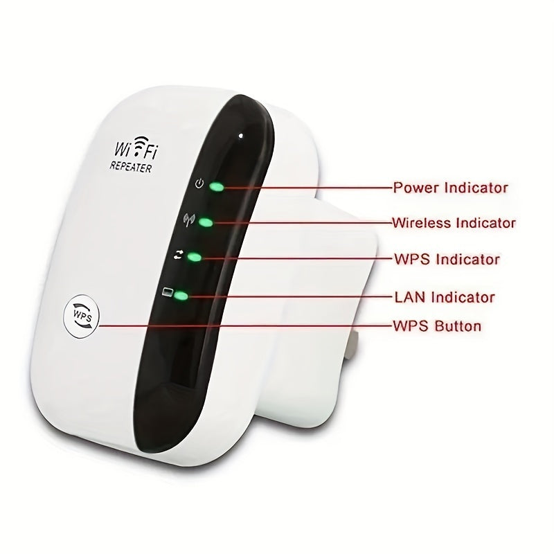 Dual-mode Wifi signal booster doubles as a router, boosting signal to 1200Mbps on 2.4 & 5Ghz bands, supporting 35 devices. Features 4 modes, one-click setup, 4 antennas for 360° coverage