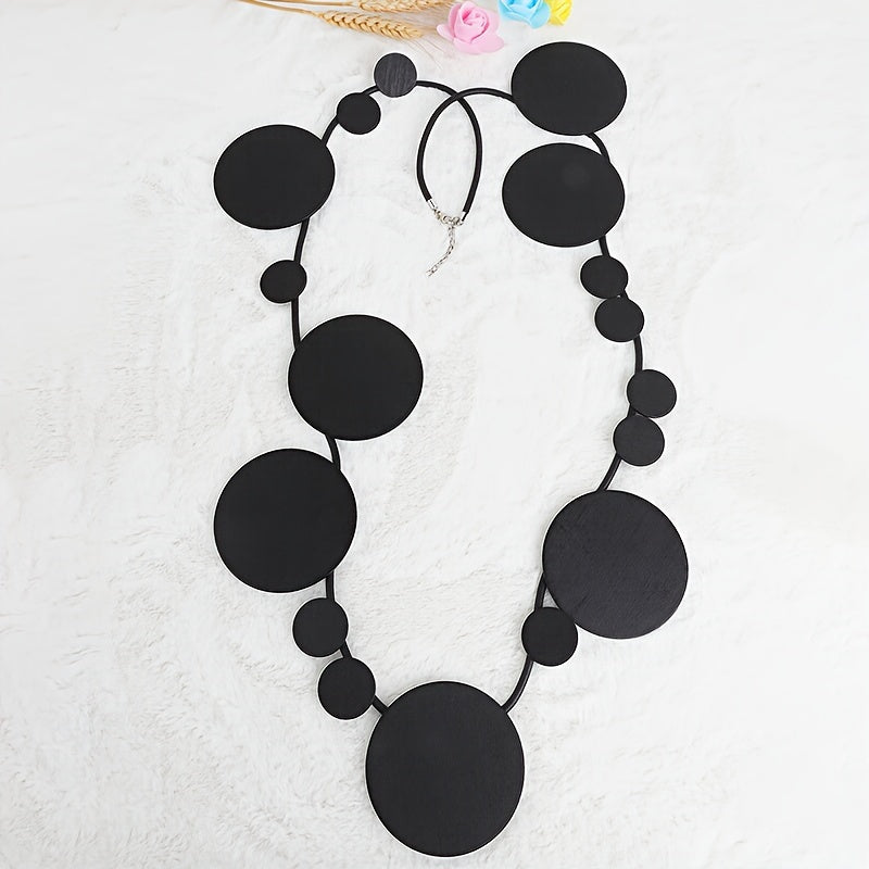 Vintage wooden accessories rubber necklace is a long necklace for women in Bohemian style fashion.