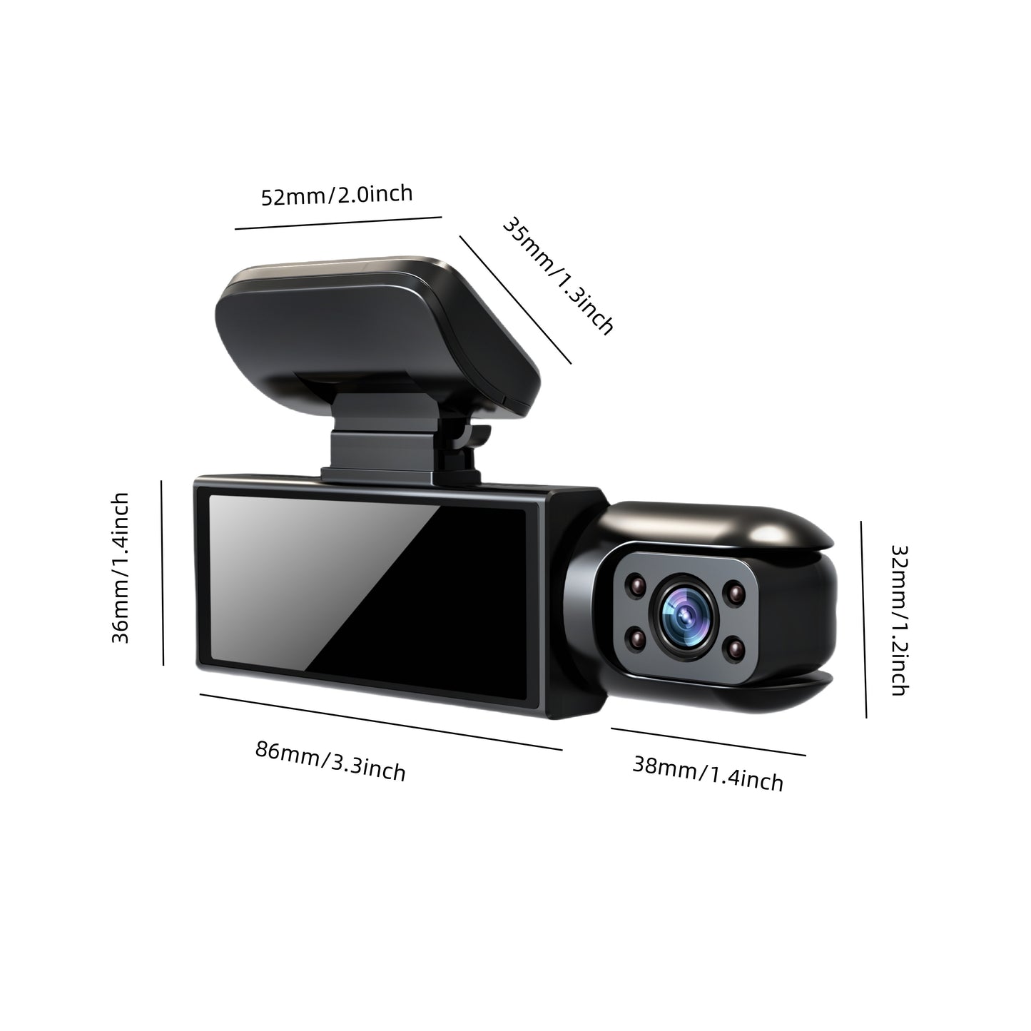 HD 1080P Dual-Camera Car DVR with Night Vision, IPS Screen, Wide Angle Lens - Easy Install, Rechargeable Battery, Front and Rear Cameras, Cycle Recording