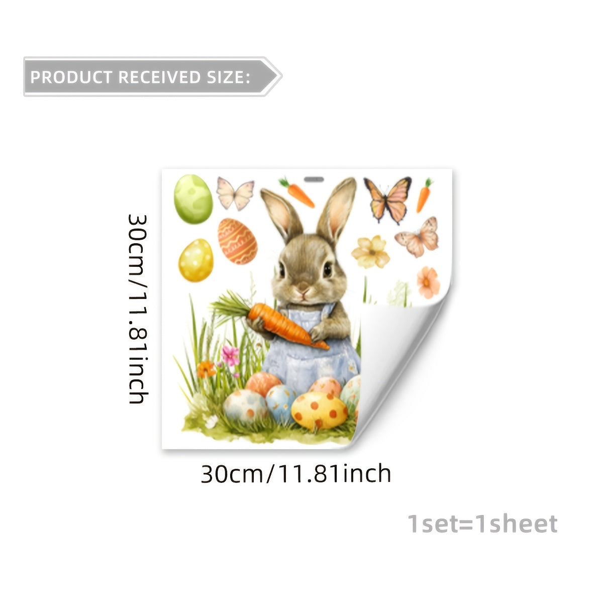 Elegant Easter Bunny and Egg Window Cling - 30.48cm x 30.48cm Dual-Sided, Reusable PVC Decal for Living Room, Bedroom, Bathroom - Modern Home Decor