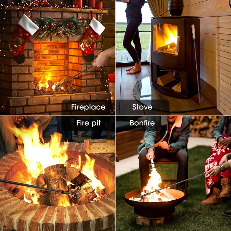 Easily Portable Fire Pit Poker Stick with Swivel Mount, Detachable Campfire Tools, and Wooden Handle for Convenient Use. Durable Fireplace Tongs for Outdoor Camping and Indoor Hearth, Simple to Carry and Assemble.