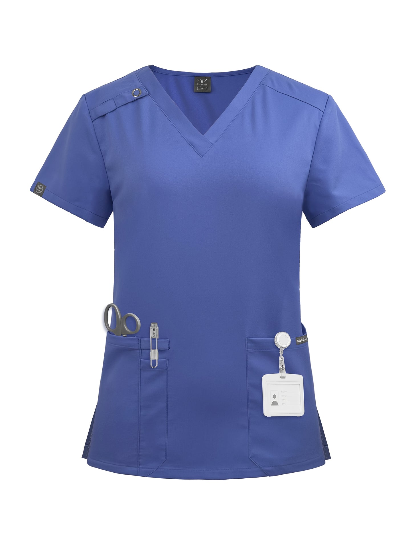 Short Sleeve Unisex Polyester Spandex Scrubs Set with Pockets, Ideal for Hospital Work in Pharmacy, Dental, and Surgery - Solid Color, All-Season Wear