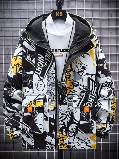 Popular graffiti windbreaker jacket for men in spring and autumn, versatile for men and women.