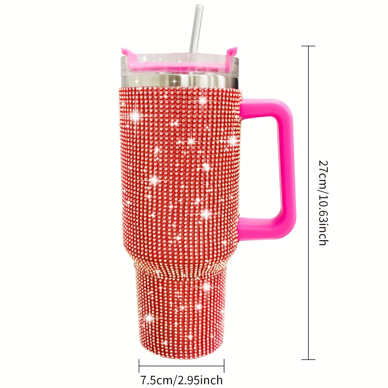 1pc Sparkling Studded Tumbler: Stainless steel, 40oz, insulated with lid and straw. Portable for car, home, office. Great for summer and travel, perfect for birthday gifts.