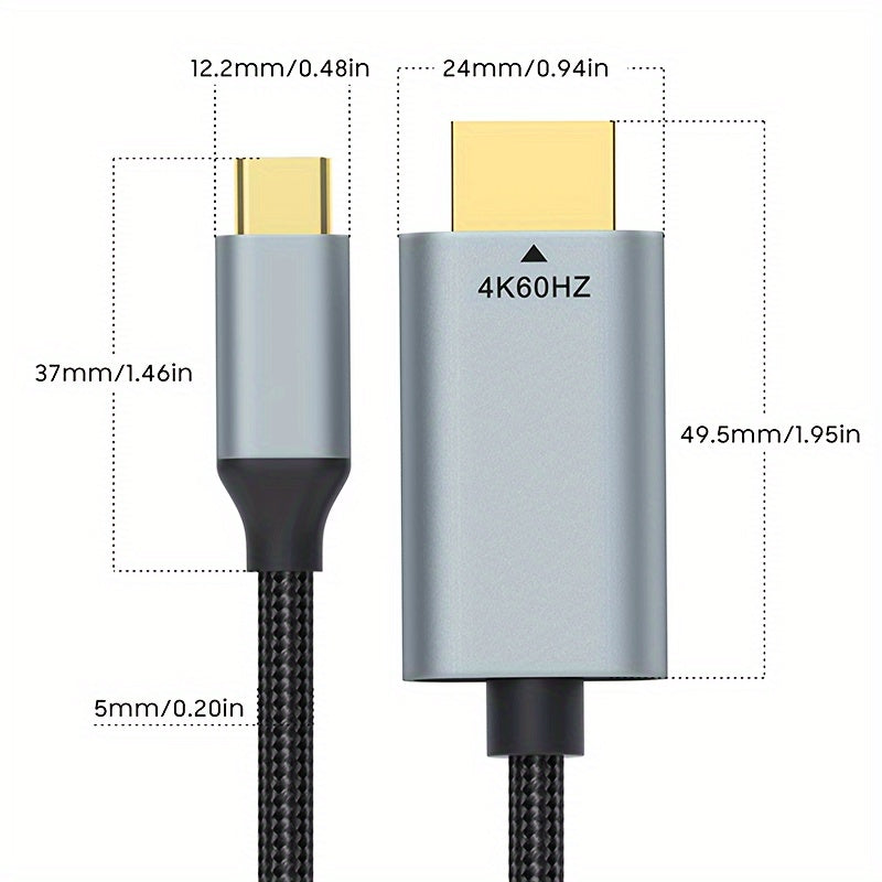 Vothoon 4K@60Hz USB-C to HDTV Cable for multiple devices, including MacBook, Galaxy, iPhone, and iPad. Thunderbolt 3/4 compatible, sleek design with branded connectors.