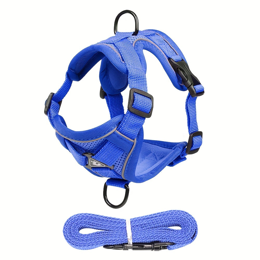 Reflective, breathable vest-style cat harness set with walking rope for outdoor walks and training.