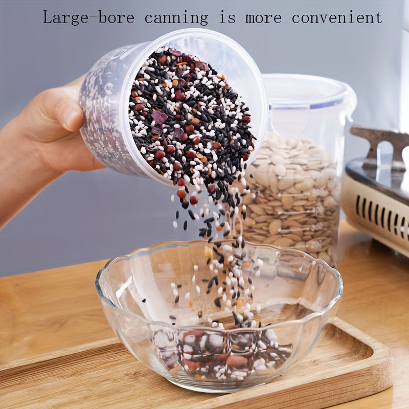 Transparent plastic storage container, 1000ml capacity, large bore, reusable, airtight, moisture-proof, and pest-resistant. This round container comes with a flip-lid and is ideal for storing kitchen grains, nuts, snacks, and organizing your home.