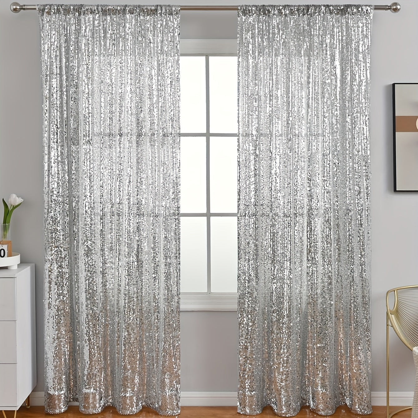 Blackout curtains with sequin decoration for the bedroom or living room - 1 piece