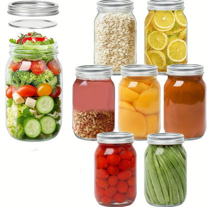 8-Pack of 32oz Wide Mouth Mason Jars: Perfect for Canning, Pickling, and Storing - BPA-Free Glass Jars with Airtight Lids for Salad, Jam, Jelly, Honey, and More