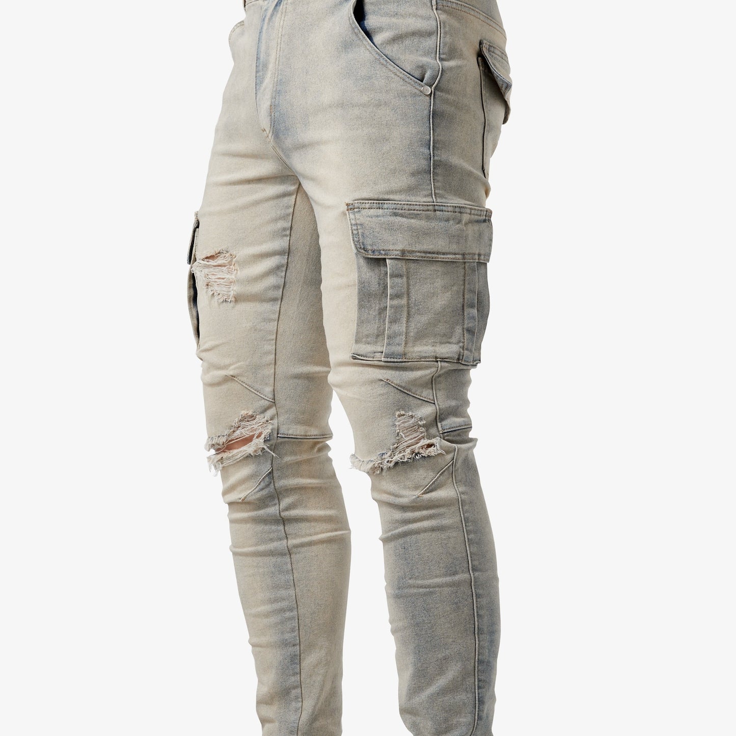 Men's high-stretch denim pants with multiple pockets, suitable for all seasons outdoor activities.