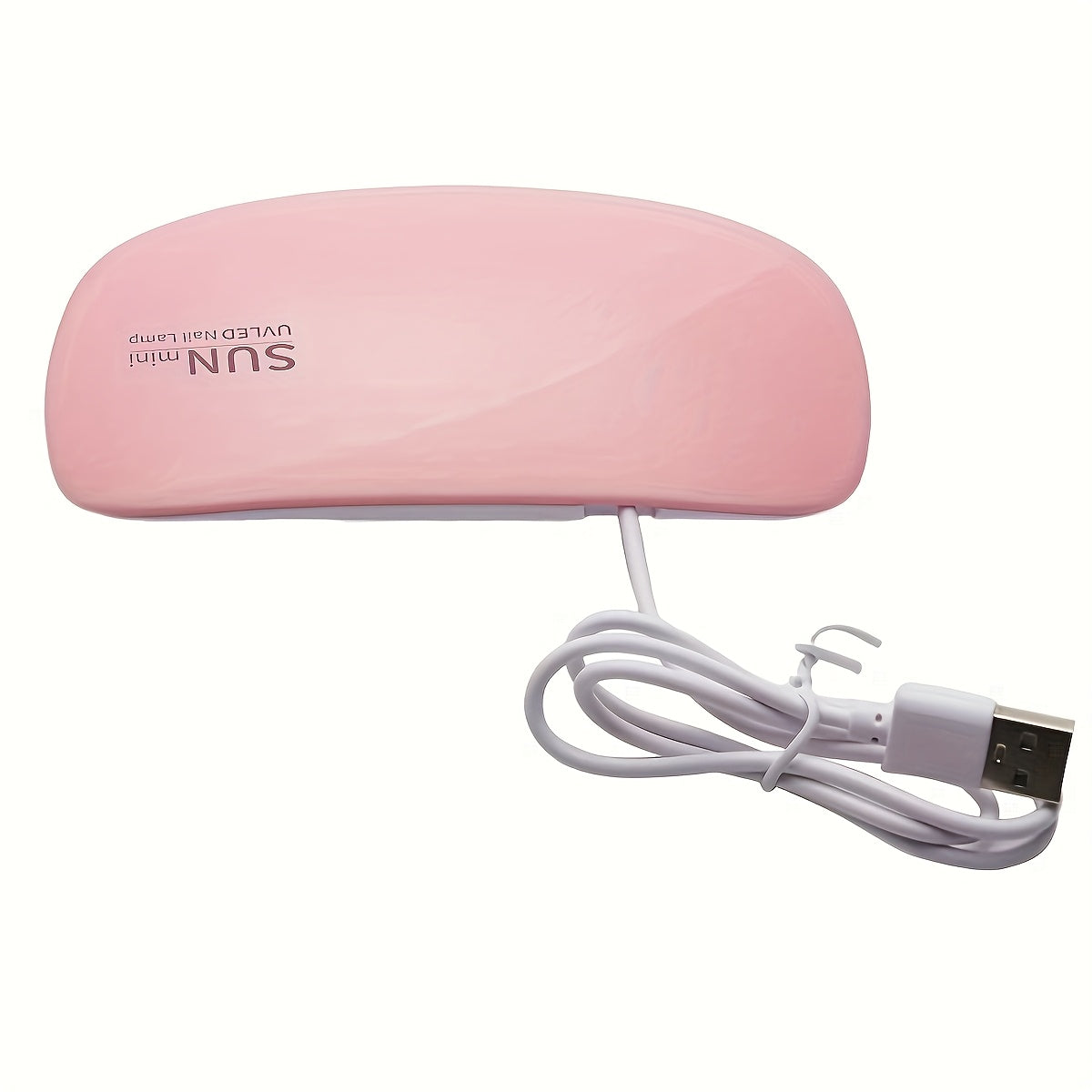 Portable mini nail lamp with 6 UV/LED light beads in pink and white. USB powered, foldable design, suitable for gel polishing and drying. Ideal for hand, foot, and nail care.