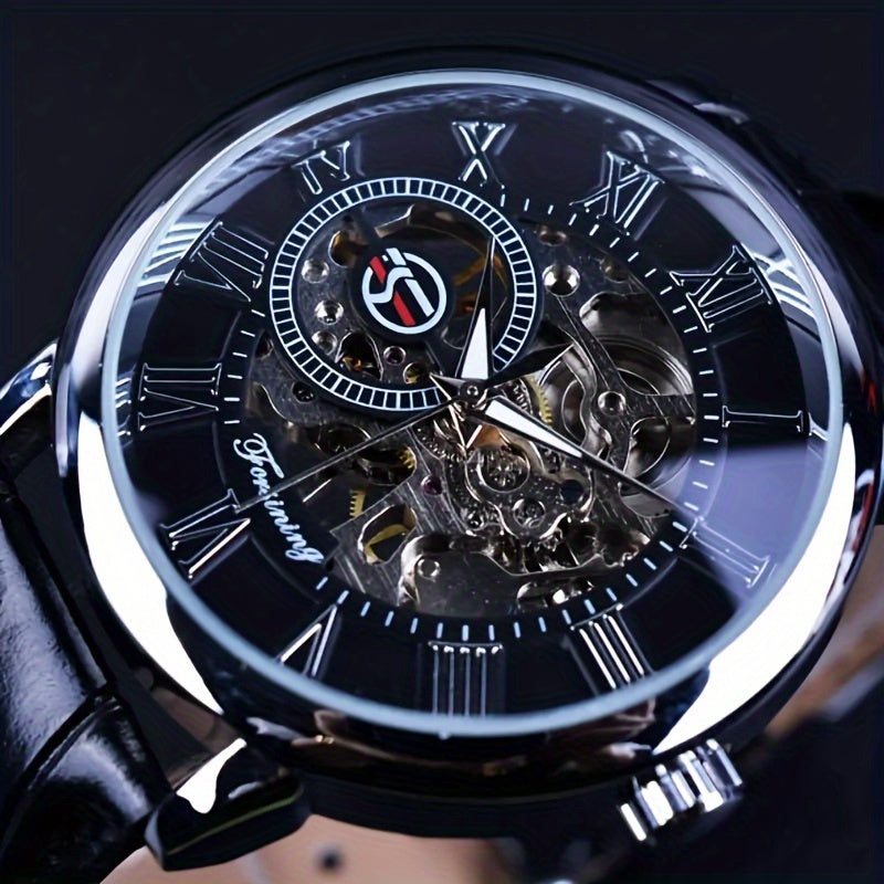 Luxury men's watch with unique hollow design and manual mechanical movement. Popular among young male students, made by Korean brand, perfect for gifting. Model 099h.