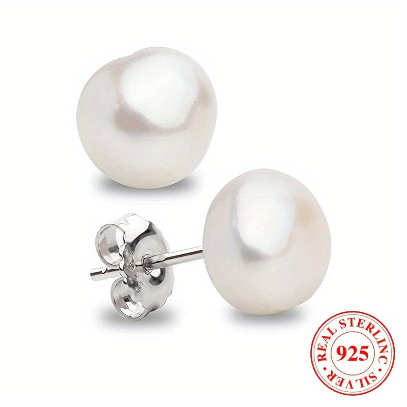 Baroque Stud Earrings - Women's Freshwater Cultured Pearl & S925 Silver Stud Earrings