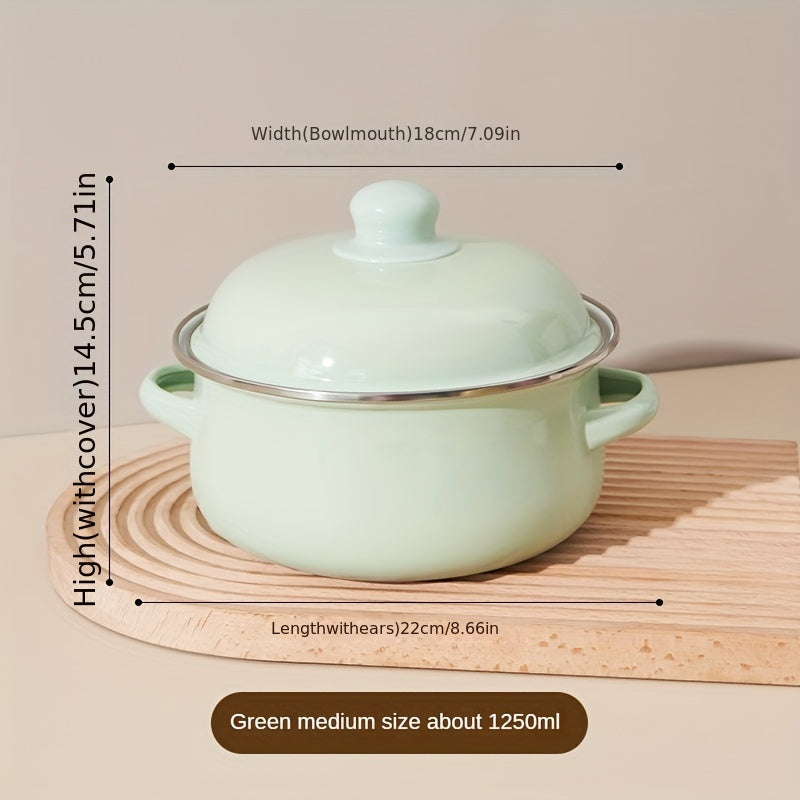 Set of 3 enamel cookware pieces - Includes large capacity pots with lids, vintage style stockpots with handles. Perfect for oil storage and cooking in the kitchen.