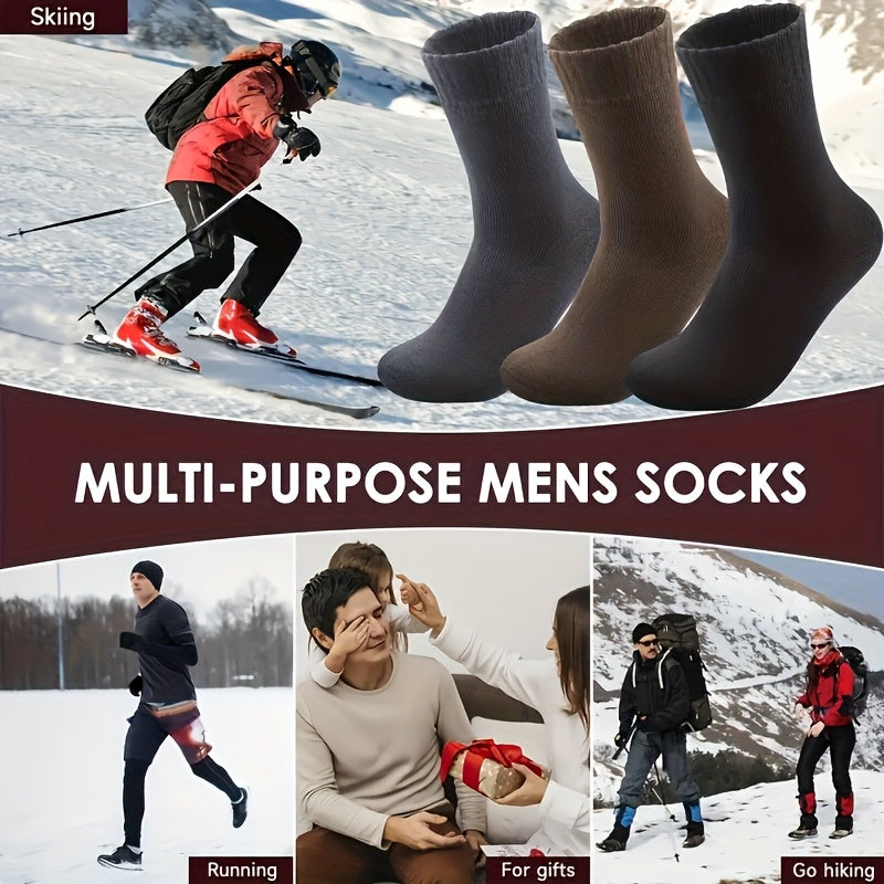 3/6 Pairs Men's Winter Crew Socks with Thick Wool Blend for Classic Hiking Boots.