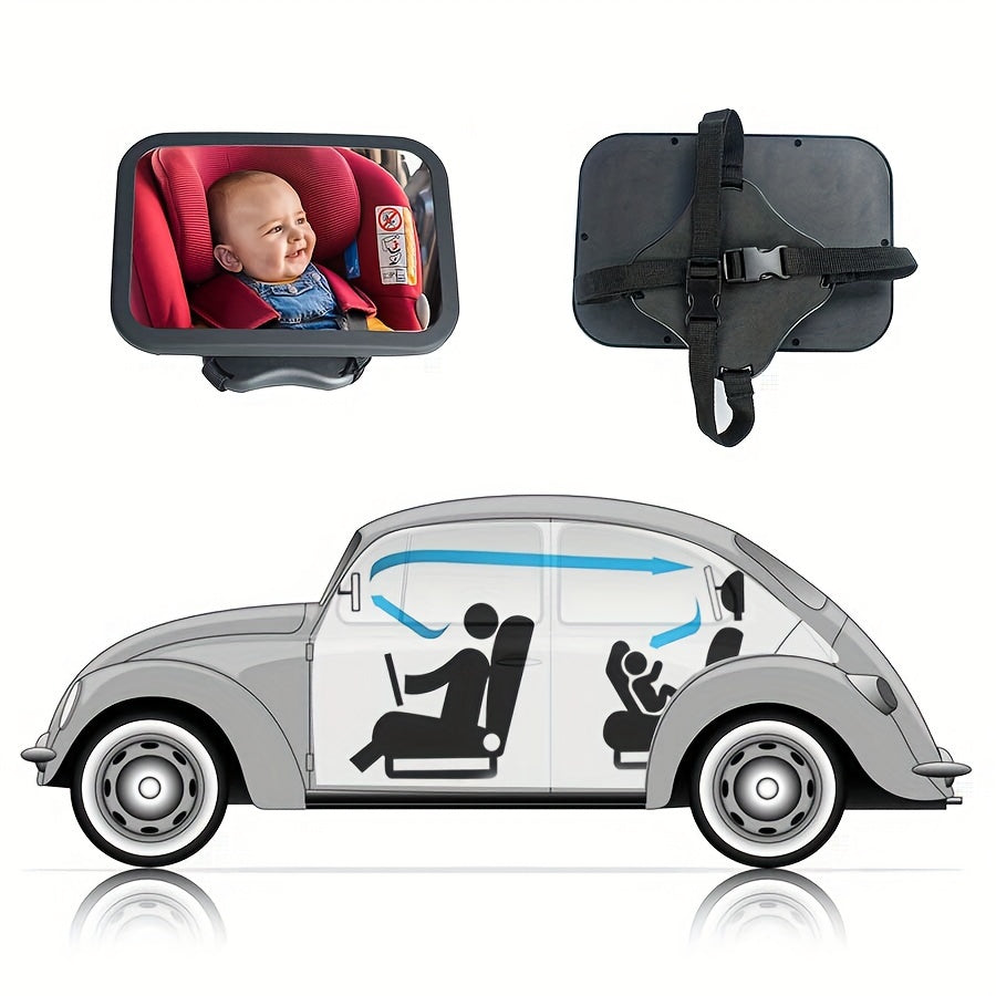 Durable Safety Car Mirror with 360-Degree Rotation, Wide Rear Facing View, and Crystal Clear Reflection