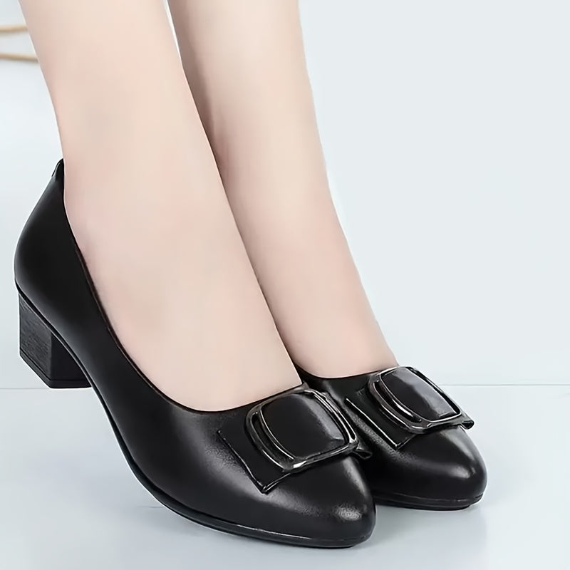 Classic round toe pumps for women with solid color and mid heel, featuring non-slip soft sole and man-made upper. Fabric insole and plastic outsole for comfort in all seasons, part of