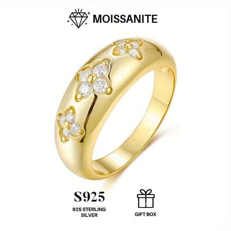 Stunning 18K Gold Plated 925 Sterling Silver Ring adorned with Sparkling Moissanite Stones, Universally Adjustable for Everyday Wear and Celebratory Events, Perfect for Valentine's Day, Engagements, Weddings, Anniversaries, or Birthdays.