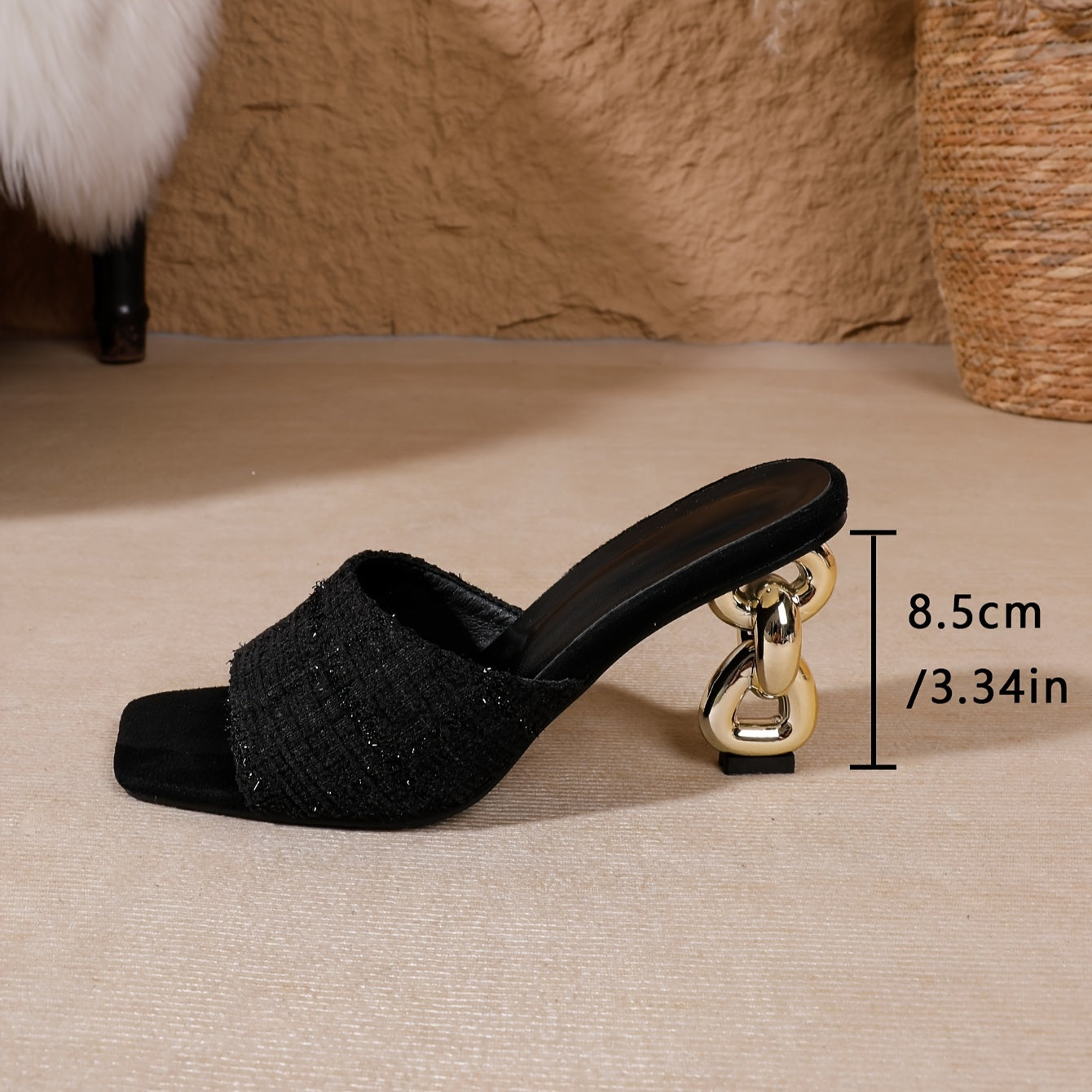 Women's high heeled mule summer shoes with fashion 8-shaped block heels, square open toe slip on party shoes.