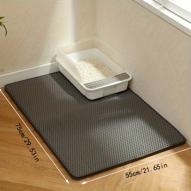 Sturdy, large dual-layer cat litter mat made of EVA material for easy cleanup and anti-splash, ideal for indoor litter boxes.