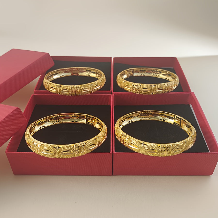 Elegant Lady's Bangle Set: 4 Pieces in a Luxurious Box (24K Gold Plated, Made of High-Quality Alloy, Perfect for Daily Wear and Gifting)