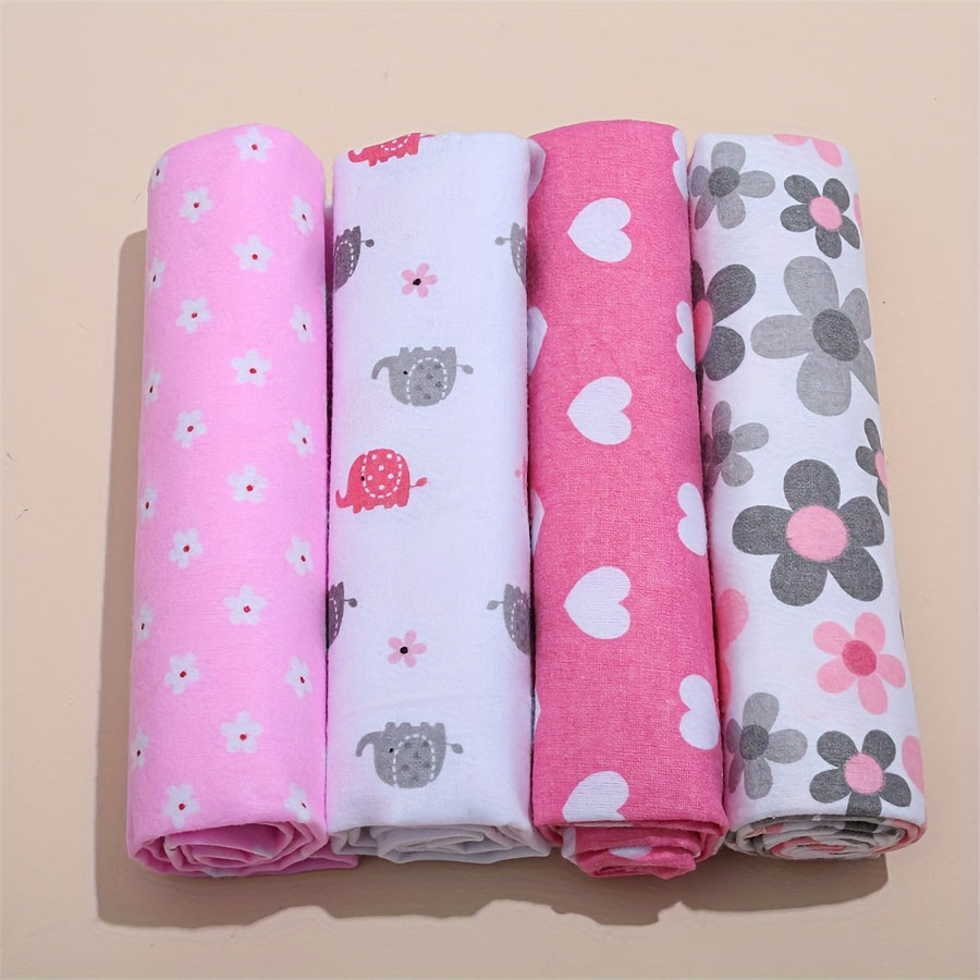 Set of 4 Cartoon Animal Print Swaddles for Babies: Hand wash recommended, Ideal for Ages 0-3 Years, Made from 100% Cotton