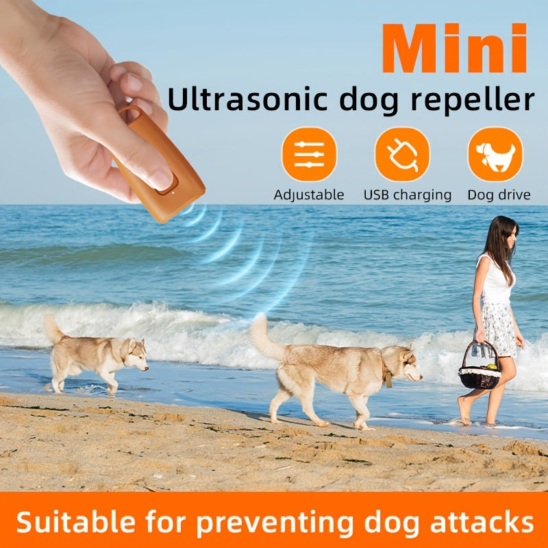 Portable USB rechargeable dog repeller with soundwave technology and LED light for training and anti-barking.