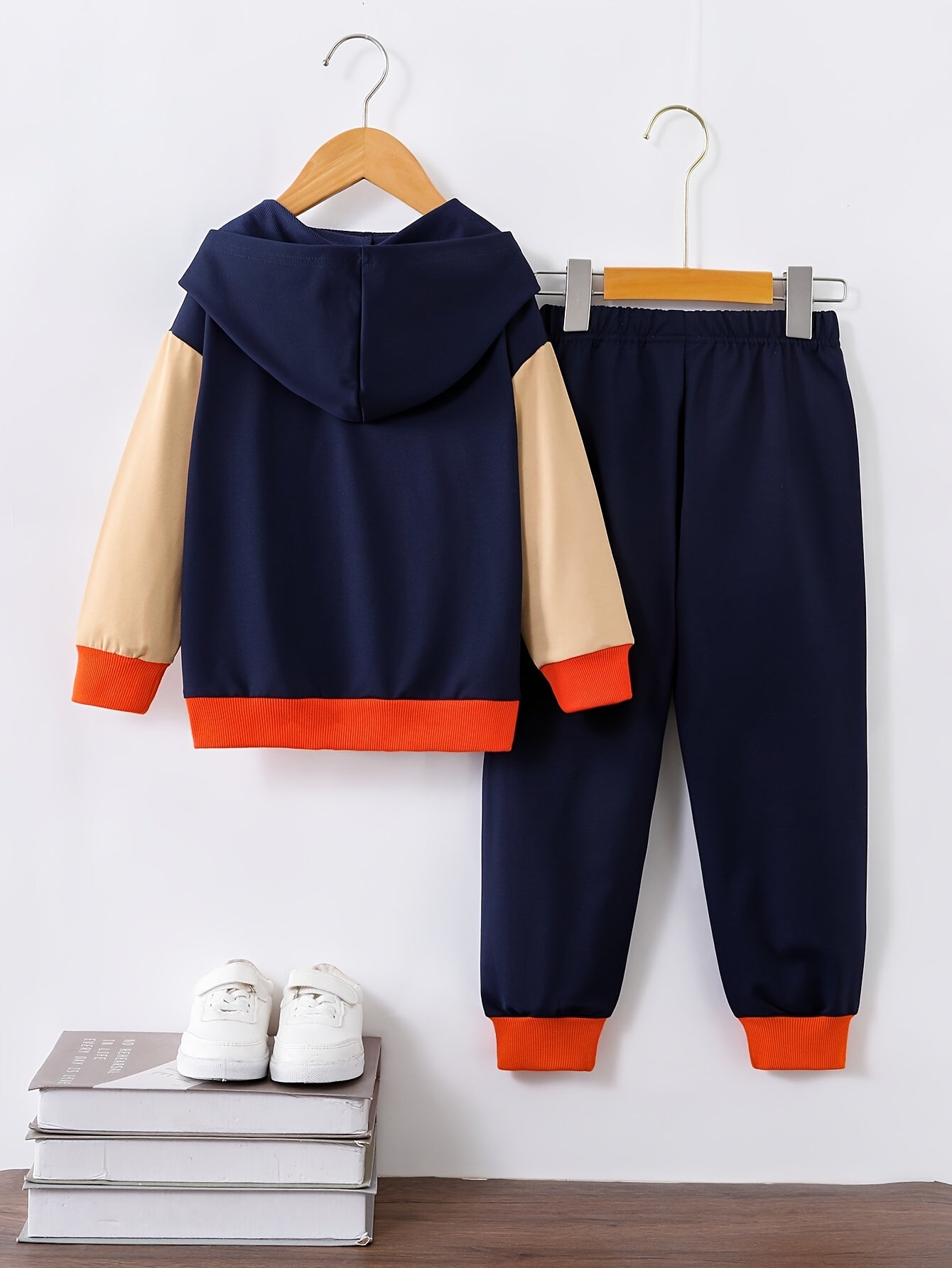 Boys Street Style Hooded Baseball Jacket & Joggers Set for Daily & Outdoor Wear