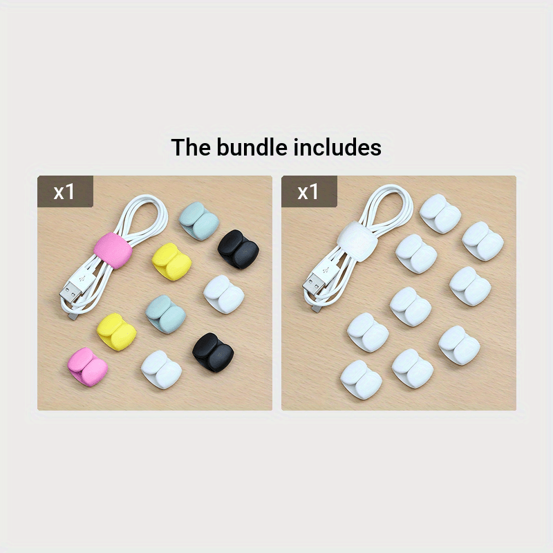 Durable plastic cable organizer clips for charging and earphone cords; tangle-free storage solution.