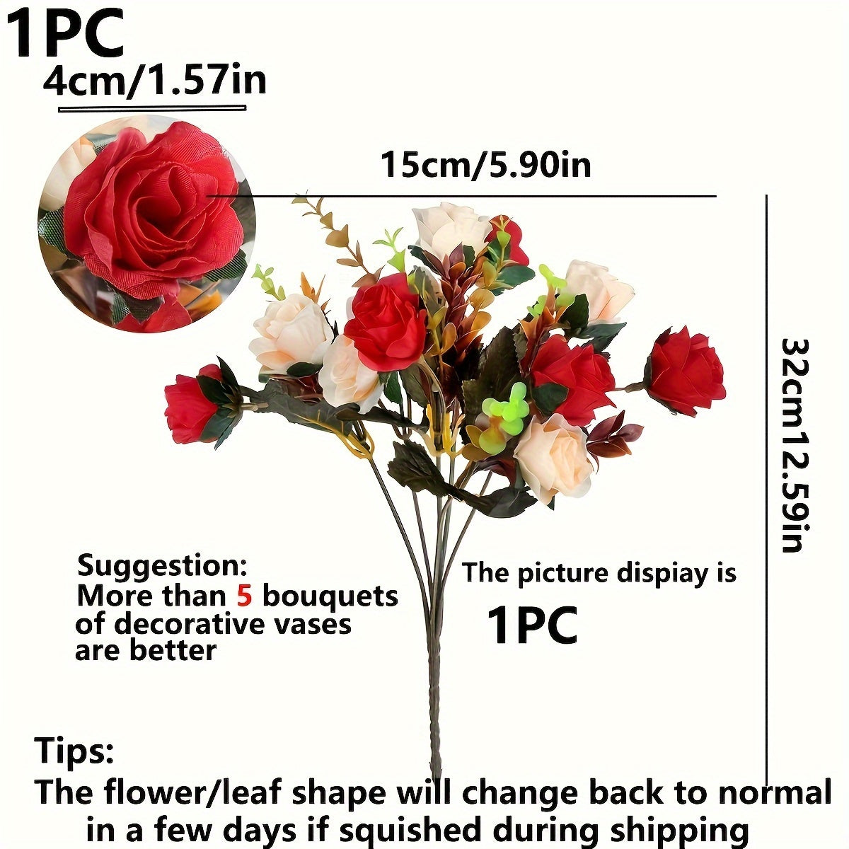 1PC Artificial Autumn Roses for Home Decor, Wedding Bouquets, and Holiday Decoration - Container Not Included.