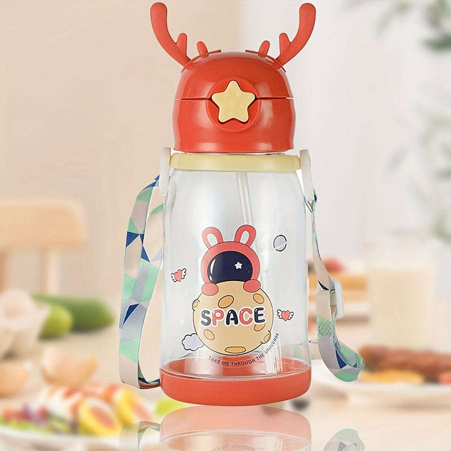 Charming 600ml Kids' Water Bottle Shaped Like Antlers with Straw - Spacious, Sturdy & Eco-Friendly, Great for Both Boys & Girls, Comes with Convenient Carry Strap - Fantastic Gift for Birthdays or Holidays