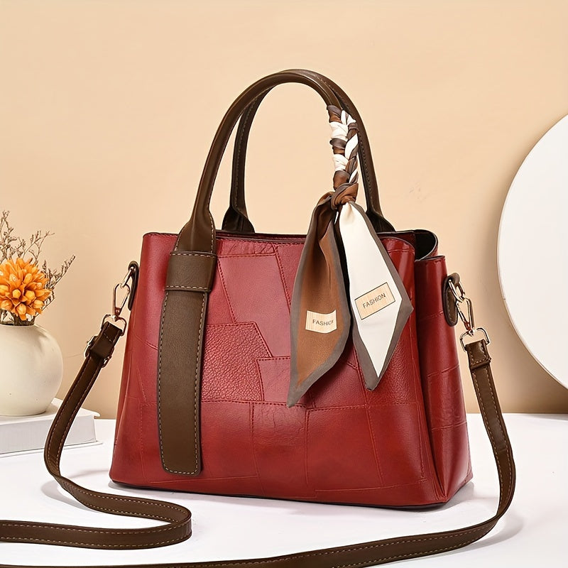 Women's fashion tote bag in dark brown with zipper closure, polyester lining, and painted edges. Can also be used as a crossbody handbag.