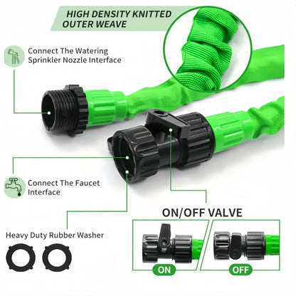 1 Set High-Pressure Garden Hose, Expandable 3X Soft Rubber with 7-Function Nozzle and Universal Connector. Options for 15.24/22.86/30.48/38.1 meters. Durable for Watering, Car Wash